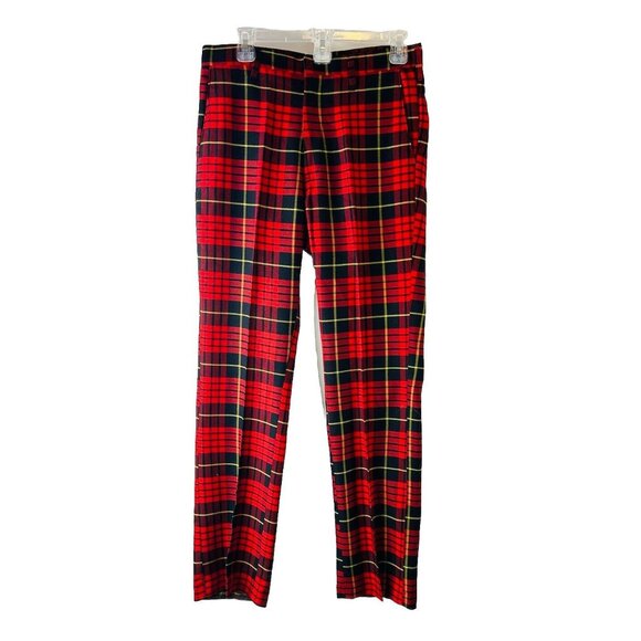 Vintage 60s Mens 30x30 Red Tartan Plaid Broomstick Pants USA Preppy Academia